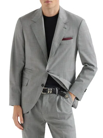 Brunello Cucinelli Men's Super 150s Virgin Wool Prince Of Wales Jacket In Gray
