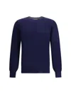 Brunello Cucinelli Cashmere Crew Neck Sweater With Ribbed Finish In Blue