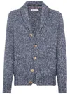 Brunello Cucinelli V-necked Cardigan Wool Shawl Lapels In Blue