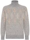Brunello Cucinelli Geometric Jacquard Turtleneck Sweater In Grey