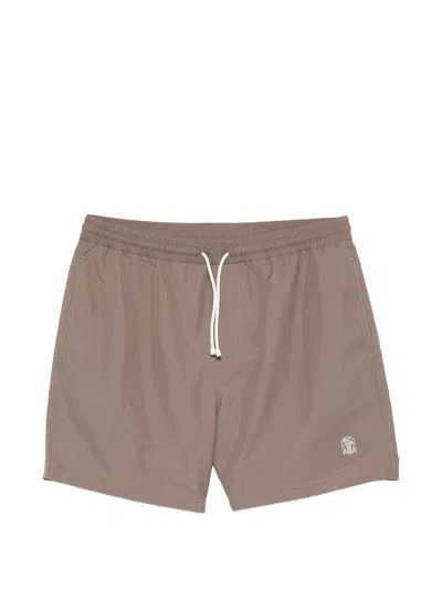 Brunello Cucinelli Men Hazelnut Nylon Swim Shorts In Brown