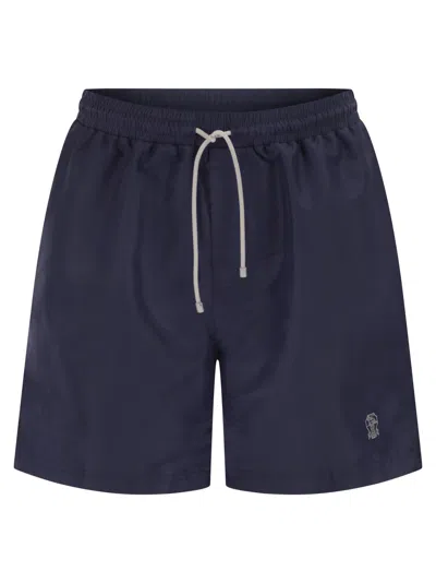 Brunello Cucinelli Men Swimming Costume With Elastic And Drawstring In Blue