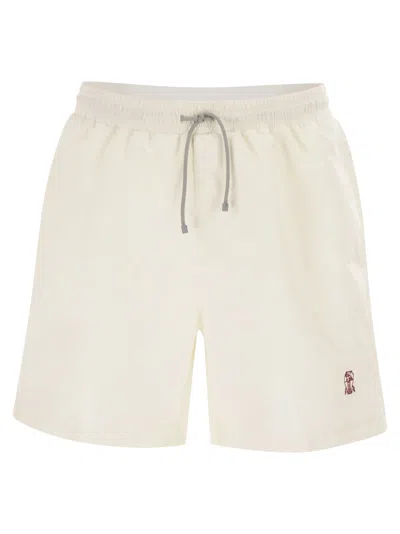 Brunello Cucinelli Men Swimming Costume With Elastic And Drawstring In White
