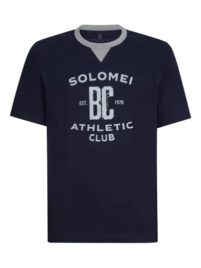 Brunello Cucinelli Men Cobalt Cotton Jersey Printed T-shirt In Black