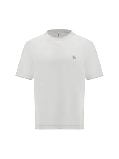 Brunello Cucinelli Men Cotton Jersey Crew-neck T-shirt With Logo And Faux-layering In White