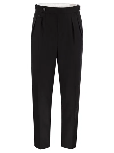 BRUNELLO CUCINELLI BRUNELLO CUCINELLI MEN TAILOR-FIT TROUSERS IN VIRGIN WOOL CANVAS WITH DOUBLE INVERTED DARTS AND BUCK