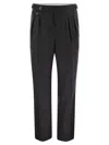 Brunello Cucinelli Men Tailor-fit Trousers In Virgin Wool Canvas With Double Inverted Darts And Buck In Black