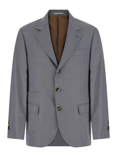 Brunello Cucinelli Men's Tailored Blazer Jacket In Gray