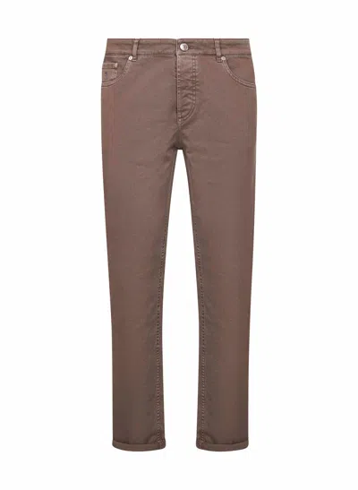 BRUNELLO CUCINELLI BRUNELLO CUCINELLI MEN TAUPE GARMENT-DYED DENIM TRADITIONAL FIT JEANS