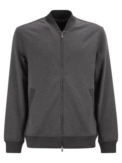Brunello Cucinelli Men Techno Cotton Fleece Topwear With Zip In Black