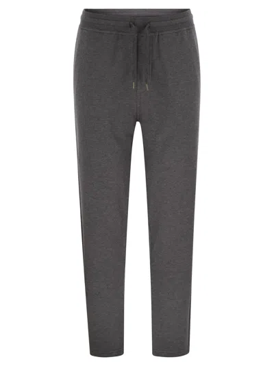 Brunello Cucinelli Men Techno Cotton Fleece Trousers In Gray