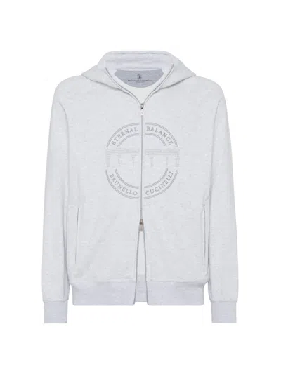 Brunello Cucinelli Men's Techno Cotton French Terry Hooded Sweatshirt In Pearl Grey