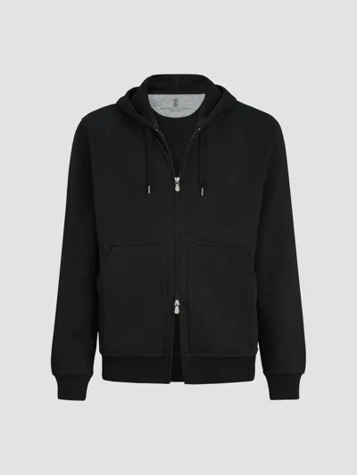 Brunello Cucinelli Men's Techno Cotton French Terry Hooded Sweatshirt With Zipper In Black