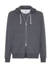 Brunello Cucinelli Men's Techno Cotton French Terry Hooded Sweatshirt With Zipper In Lead