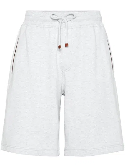 Brunello Cucinelli Men Techno Cotton French Terry Shorts With Piping In Multicolor