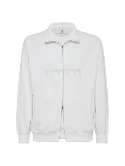 Brunello Cucinelli Men's Techno Cotton French Terry Sweatshirt In White
