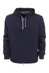 Brunello Cucinelli Techno Cotton Interlock Zip-front Hooded Sweatshirt In Navy Blue