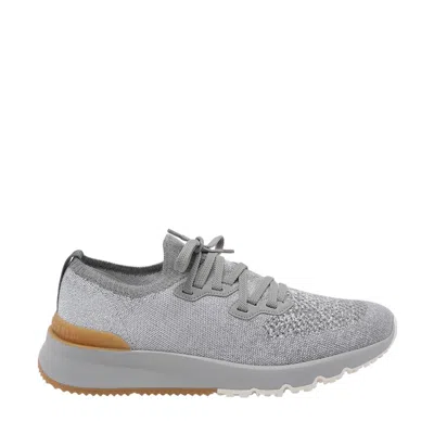 Brunello Cucinelli Men Techno Cotton Knit Runner With Thermonastrations In Gray