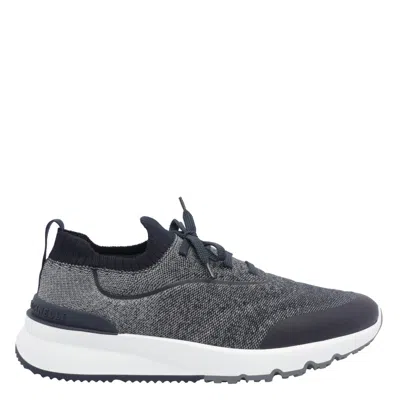 Brunello Cucinelli Men Techno Cotton Knit Runners With Heat Shrink In Black