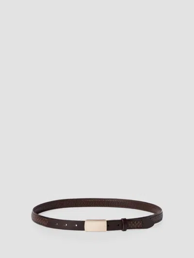 Brunello Cucinelli Men's Textured Calfskin Belt With Box-frame Buckle In Brown