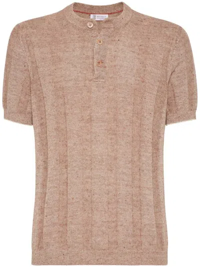 Brunello Cucinelli Angelic Short Sleeve Knit Top In Beige