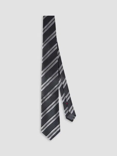 Brunello Cucinelli Men's Textured Striped Silk Tie In Anthracite