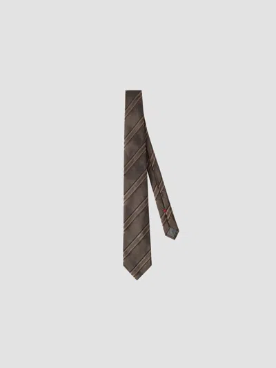 Brunello Cucinelli Textured Striped Silk Tie In Brown