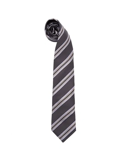 Brunello Cucinelli Striped Silk Tie In Black