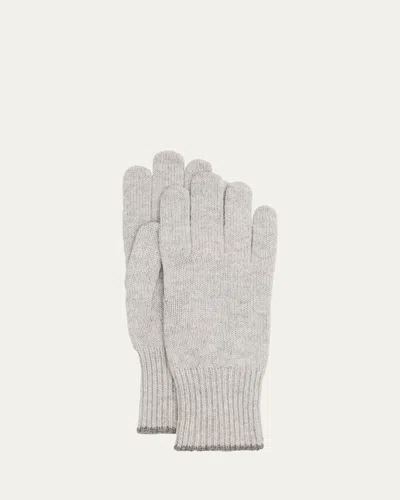 Brunello Cucinelli Men's Tipped Cashmere Gloves In Gray