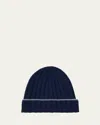 Brunello Cucinelli Men's Tipped Cashmere Rib Beanie Hat