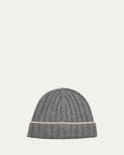 BRUNELLO CUCINELLI MEN'S TIPPED CASHMERE RIB BEANIE HAT