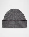 Brunello Cucinelli Men's Tipped Cashmere Rib Beanie Hat In Gray