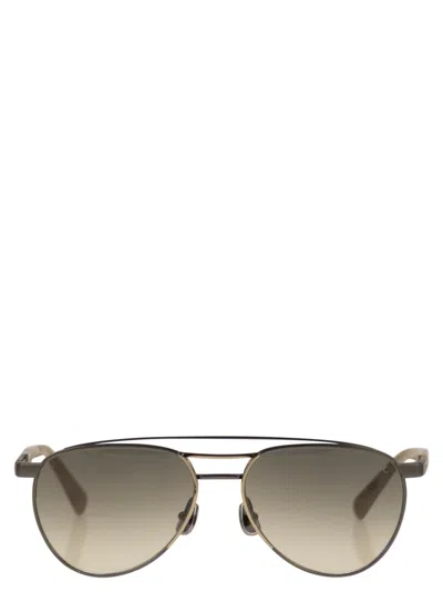 Brunello Cucinelli Men Titanium Aviator Sunglasses In Gray