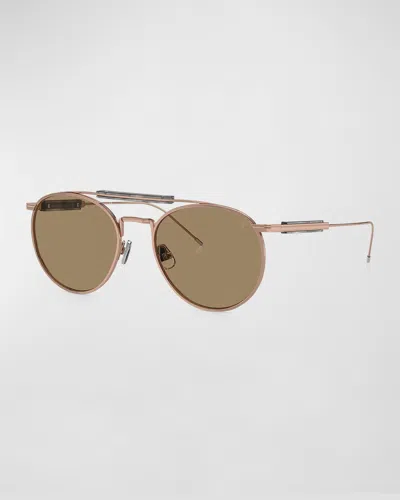 Brunello Cucinelli Men's Titanium Round Sunglasses In Gold