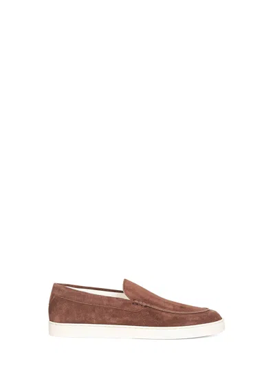 Brunello Cucinelli Men Tobacco Chevron-effect Suede Loafer Sneakers In Brown