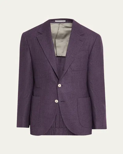 Brunello Cucinelli Men's Tonal Prince Of Wales Patch-pocket Sport Coat In Purple