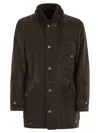 Brunello Cucinelli Men Tone-on-tone Suede Shearling Coat In Brown