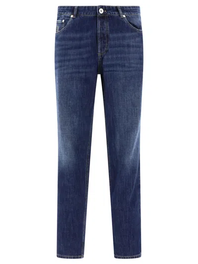 BRUNELLO CUCINELLI MEN'S TRADITIONAL FIT BLUE JEANS FOR SS24