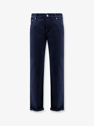 Brunello Cucinelli Men Traditional Fit Cotton Trousers In Blue