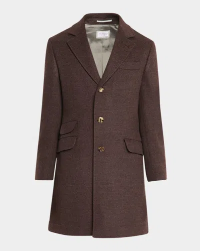 Brunello Cucinelli Men's Traditional-fit Wool Overcoat In Brown