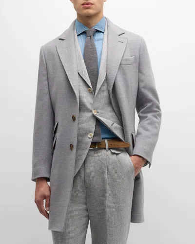 Brunello Cucinelli Men's Traditional Fit Wool Overcoat In C069 Pearl Gray