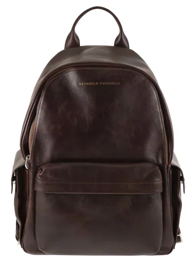 Brunello Cucinelli Men Travel Backpack In Calfskin In Brown