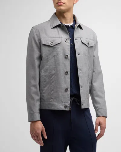 Brunello Cucinelli Men's Tropical Virgin Wool Trucker Jacket In Gray