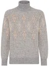 Brunello Cucinelli Geometric Jacquard Turtleneck Sweater In Gray