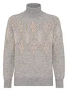 Brunello Cucinelli Geometric Jacquard Turtleneck Sweater In Grey
