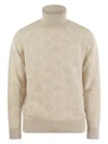 Brunello Cucinelli Men's Intarsia Knit Roll Neck Sweater In White