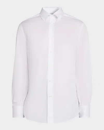 Brunello Cucinelli Button-down Collar Cotton Shirt With Curved Hem In White