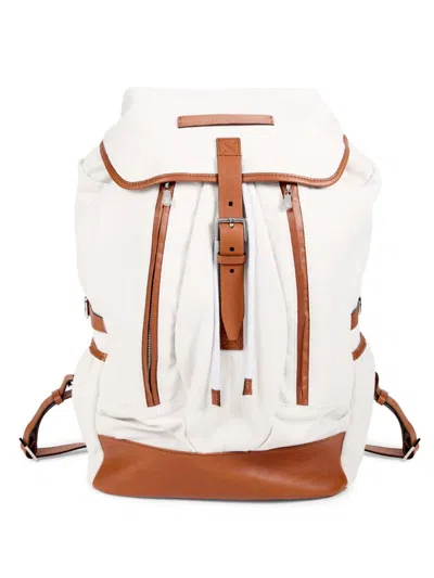 Brunello Cucinelli Leather-trimmed Canvas Backpack In Neutrals