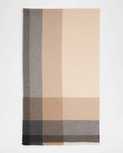 Brunello Cucinelli Wool And Cashmere Checked Twill Scarf In Brown