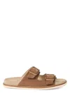 Brunello Cucinelli Men's Beige Suede Leather Sandals With Decorative Buckle Detail In Camel